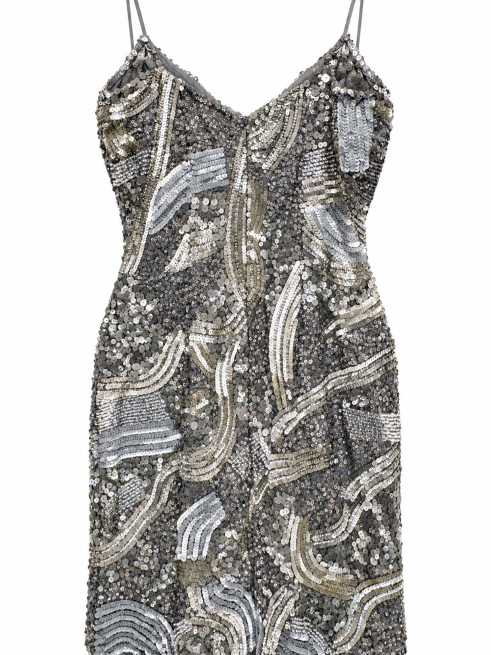 Vintage Sean Collection 100% Silk Silver Sequin Cocktail Dress